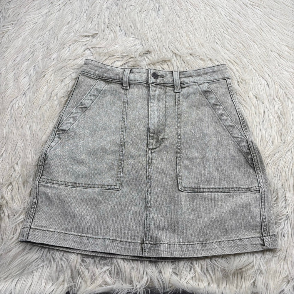 Faherty Women's 2 Gray Sunwashed Denim Utility Skirt Mini Cool Girl
